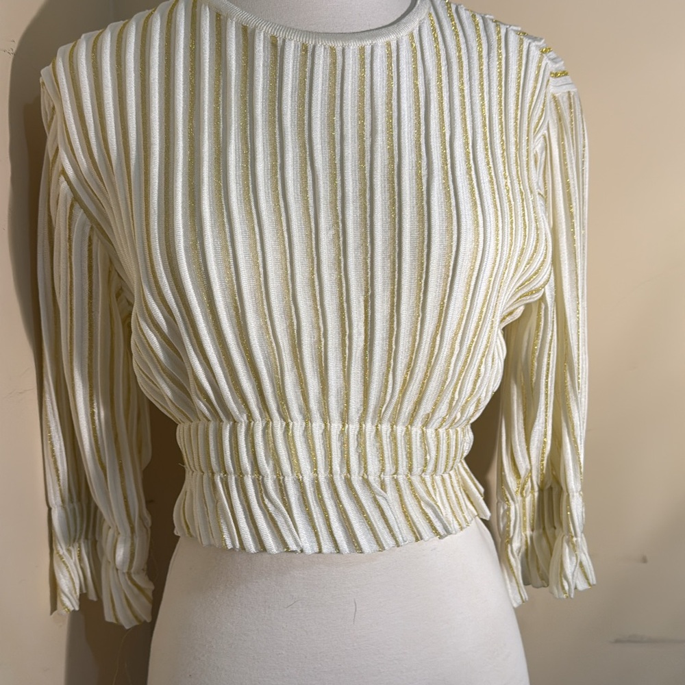 Chic Striped Women's Blouse in Cream and Gold